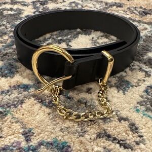 Othr Black Belt with Gold Chain and Ring Accent